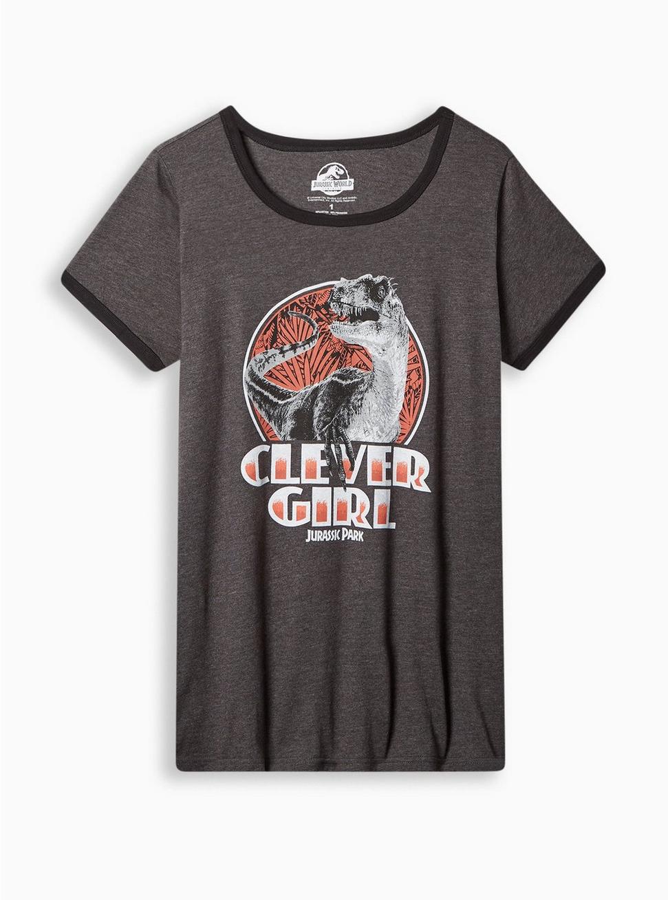 Jurassic Park Clever Girl Classic Fit Cotton Ringer Tee, CHARCOAL HEATHER, hi-res