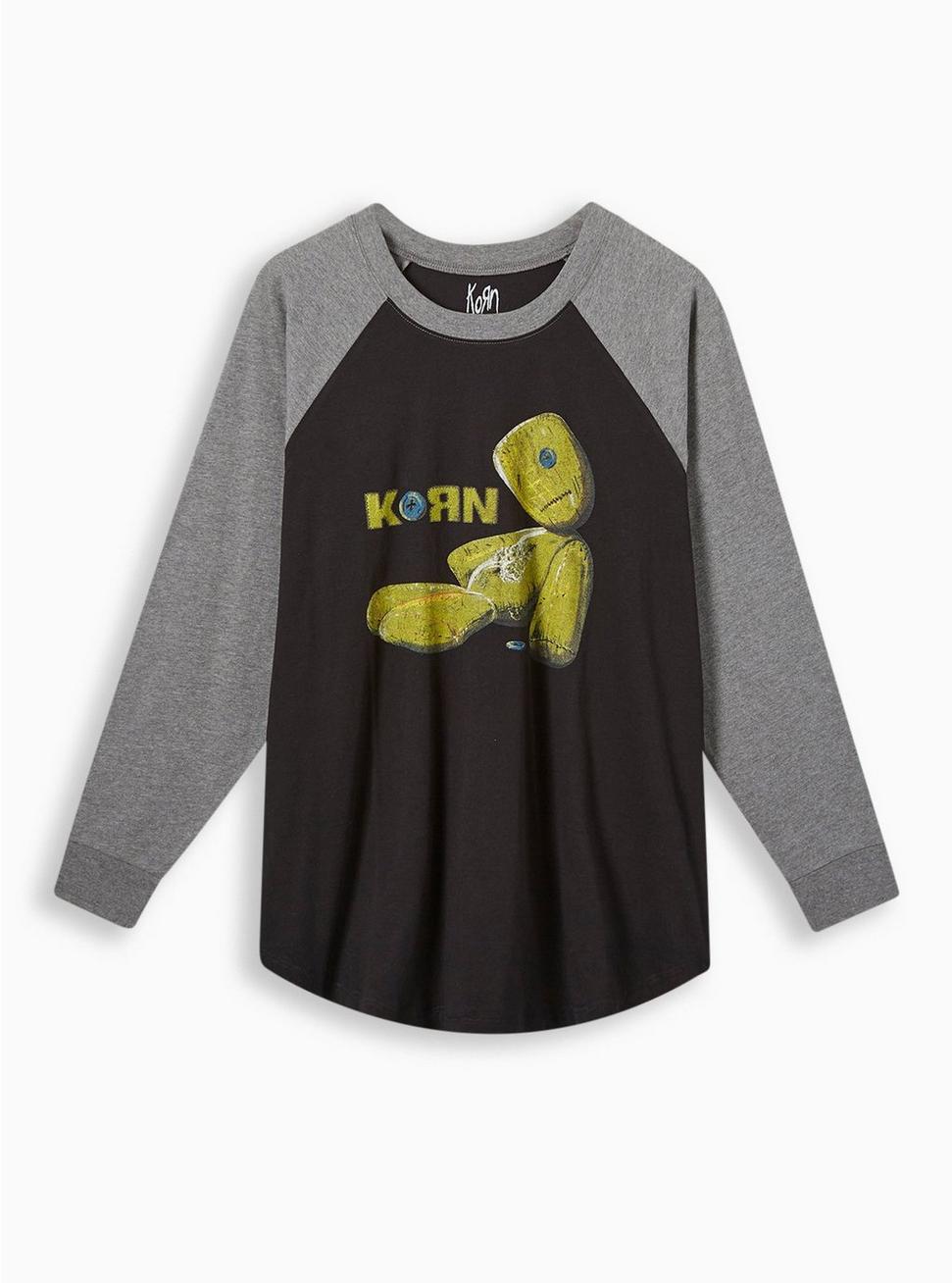 Plus Size Korn Doll Classic Fit Cotton Raglan Long Sleeve Top, DEEP BLACK, hi-res