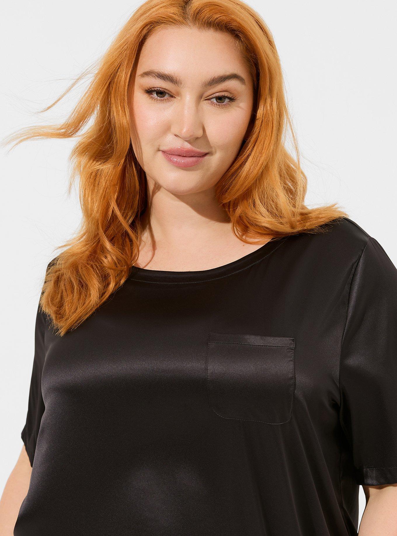 Plus Size Dream Satin Pocket Sleep T-Shirt Gown, DEEP BLACK, alternate