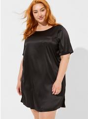 Dream Satin Pocket Sleep T-Shirt Gown, DEEP BLACK, hi-res