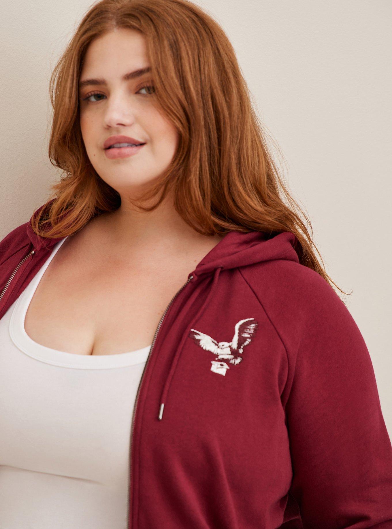 Plus Size Harry Potter Owl Cozy Fleece Zip Front Hoodie, RHODADENDRON, alternate