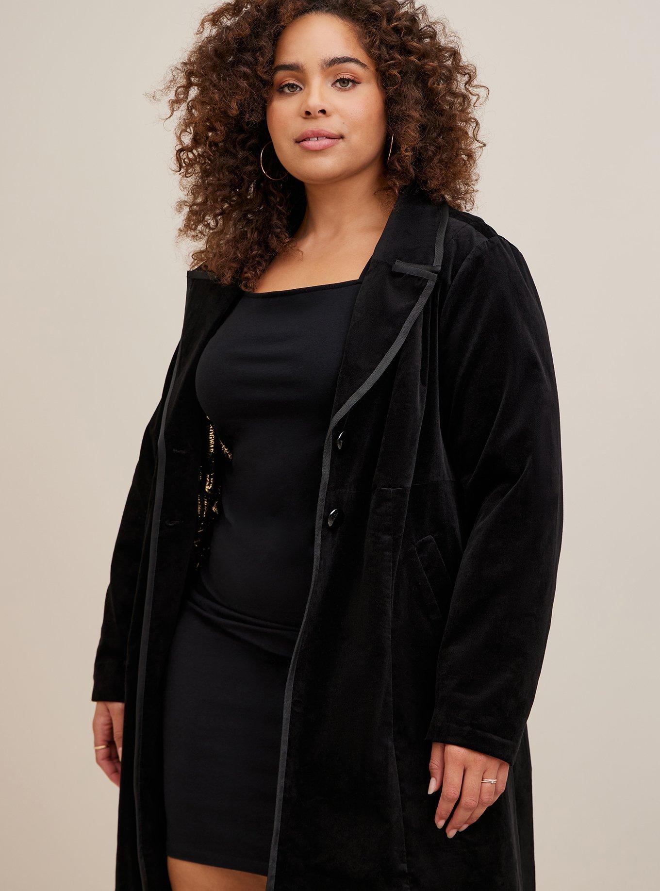 Long velvet best sale coat plus size