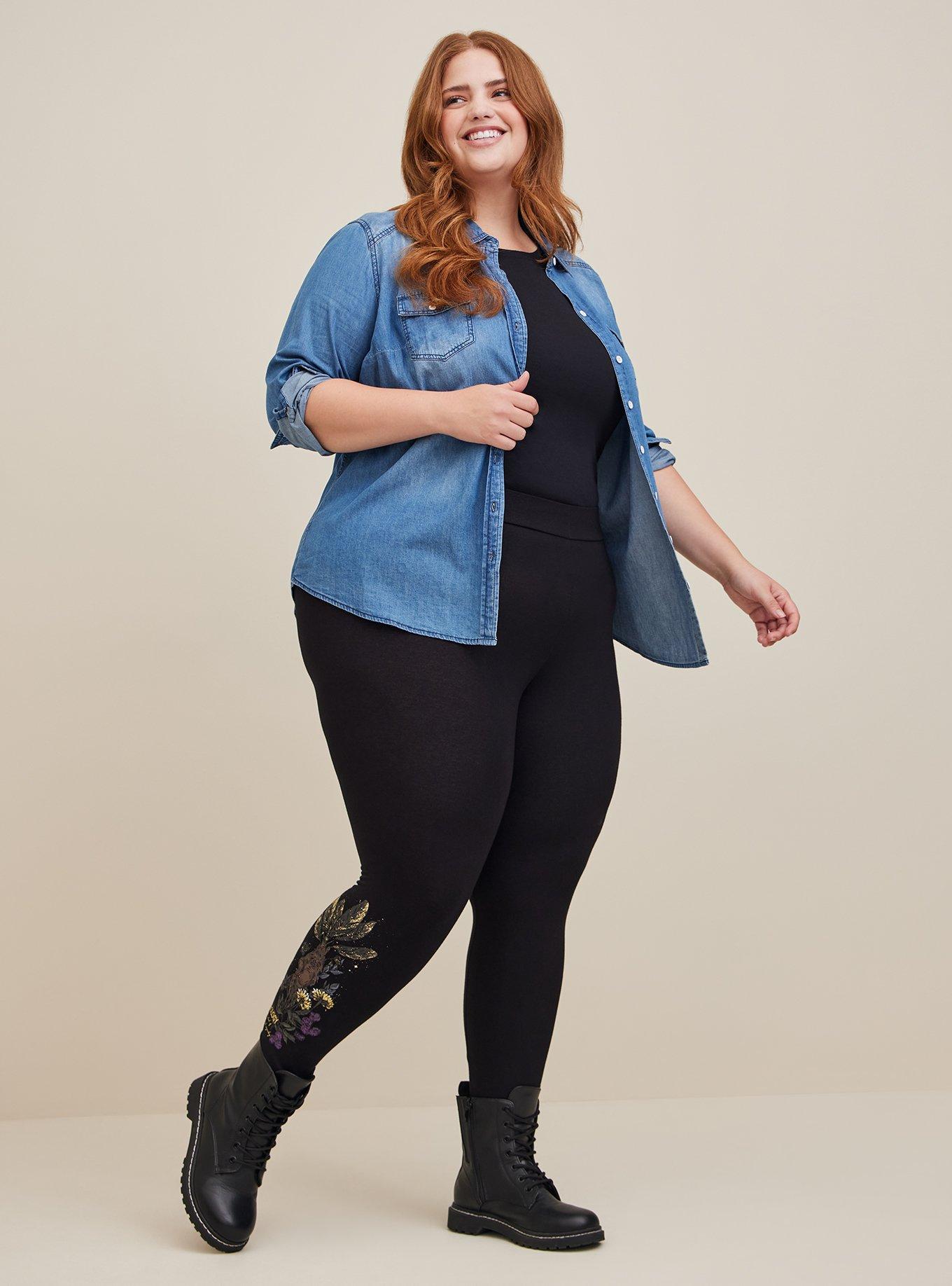 Plus Size Black Cotton Cropped Leggings