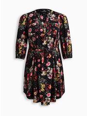 Plus Size Mini Studio Crepe de Chine Shirt Dress, TRANCE FLORAL BLACK, hi-res