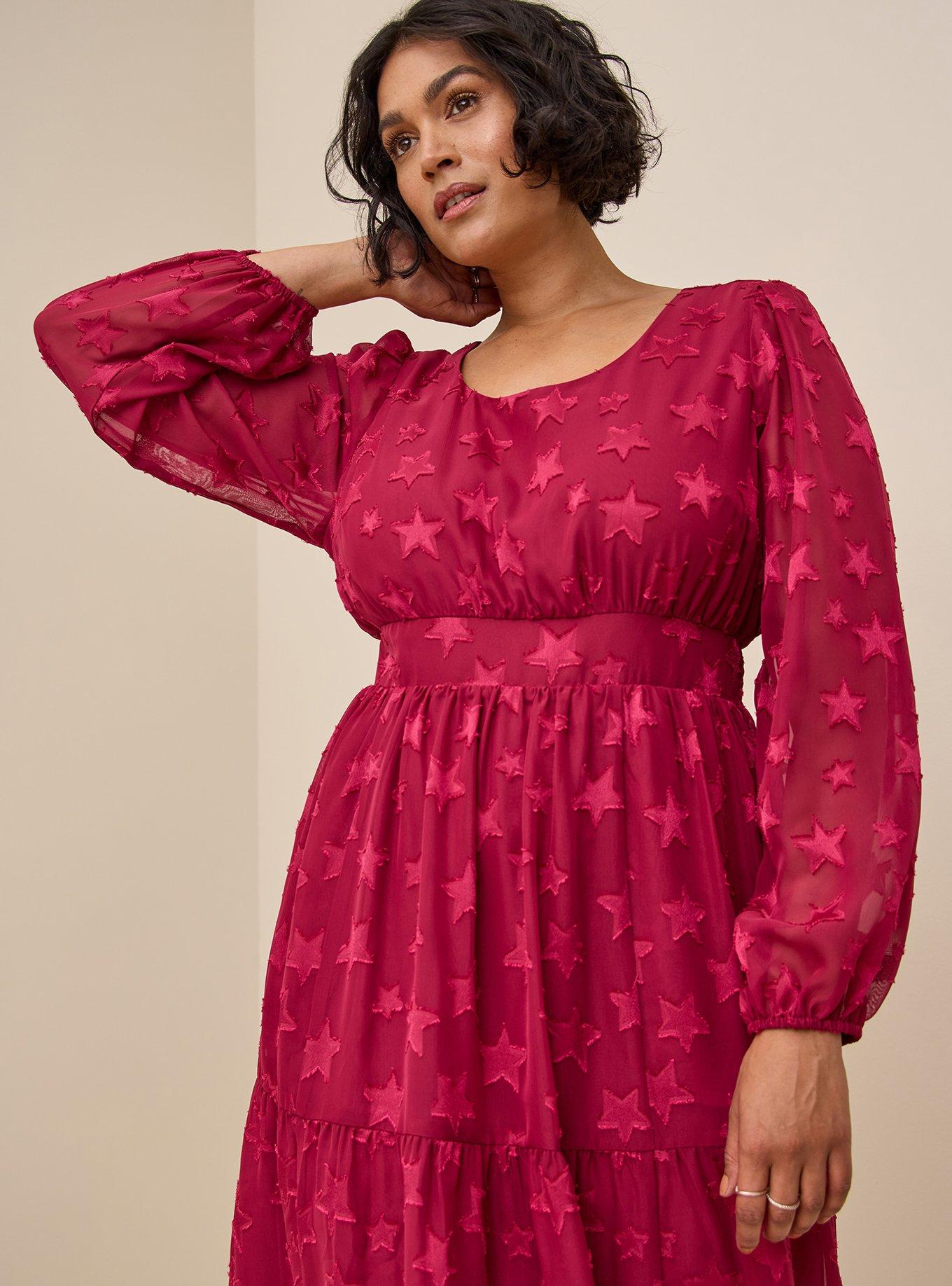 Plus Size - Midi Clip Dot Chiffon Tiered Dress - Torrid