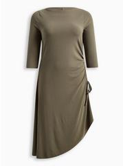 Midi Rib Asymmetrical Dress, DUSTY OLIVE, hi-res