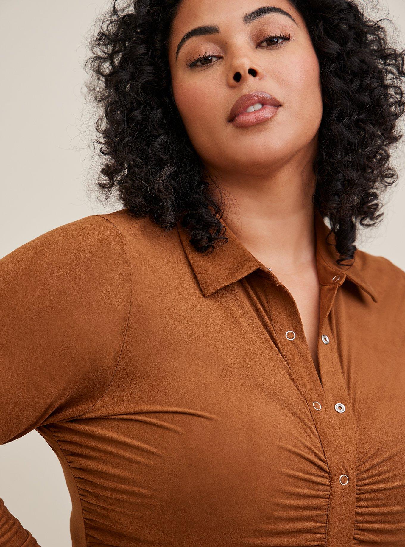 Mini Faux Suede Shirtdress, BROWN, alternate