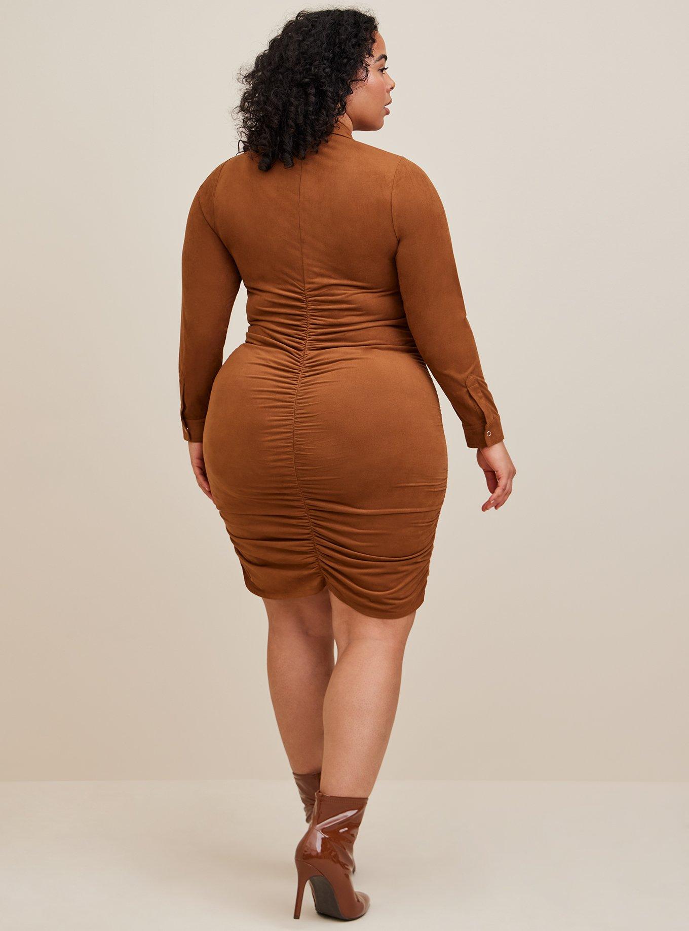 Mini Faux Suede Shirtdress, BROWN, alternate