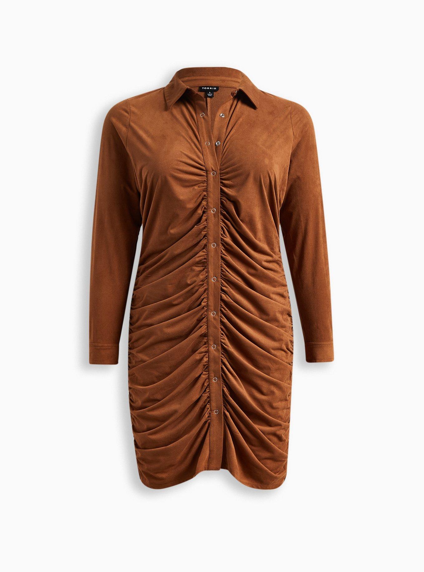 Mini Faux Suede Shirtdress, BROWN, hi-res