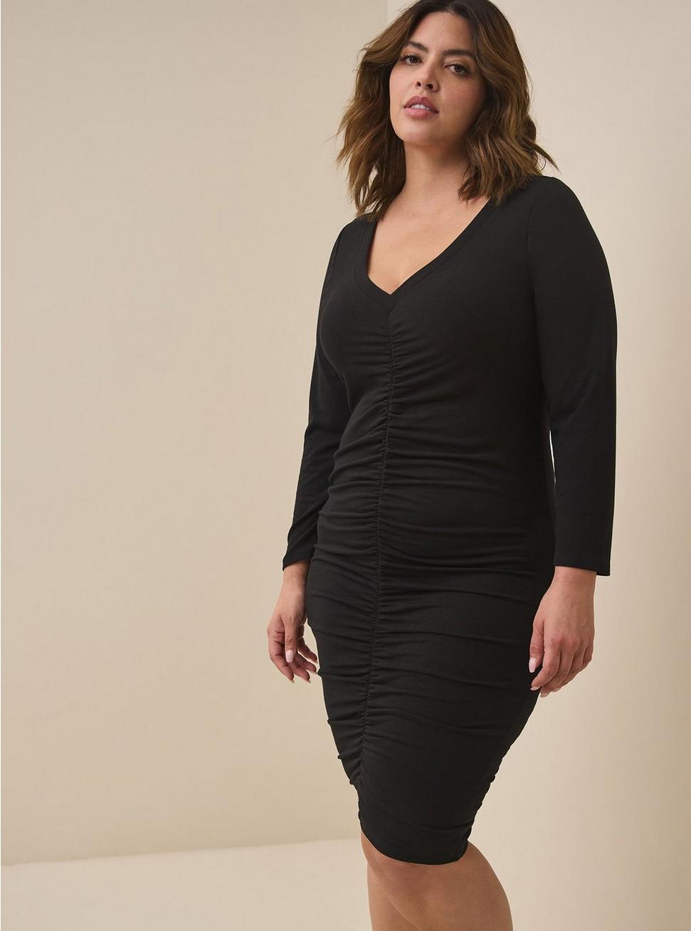 Plus Size Mini Jersey Bodycon Dress, DEEP BLACK, alternate