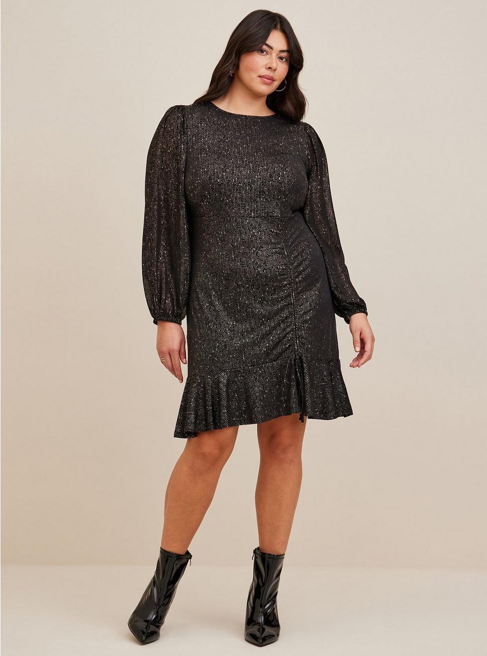 Mini Studio Knit Ruched Dress, BLACK GOLD, hi-res