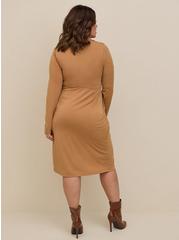 At The Knee Studio Knit Collared Dress, BROWN, alternate