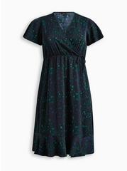 Plus Size Midi Studio Crepe de Chine Surplice Wrap Dress, BLACK STAR, hi-res