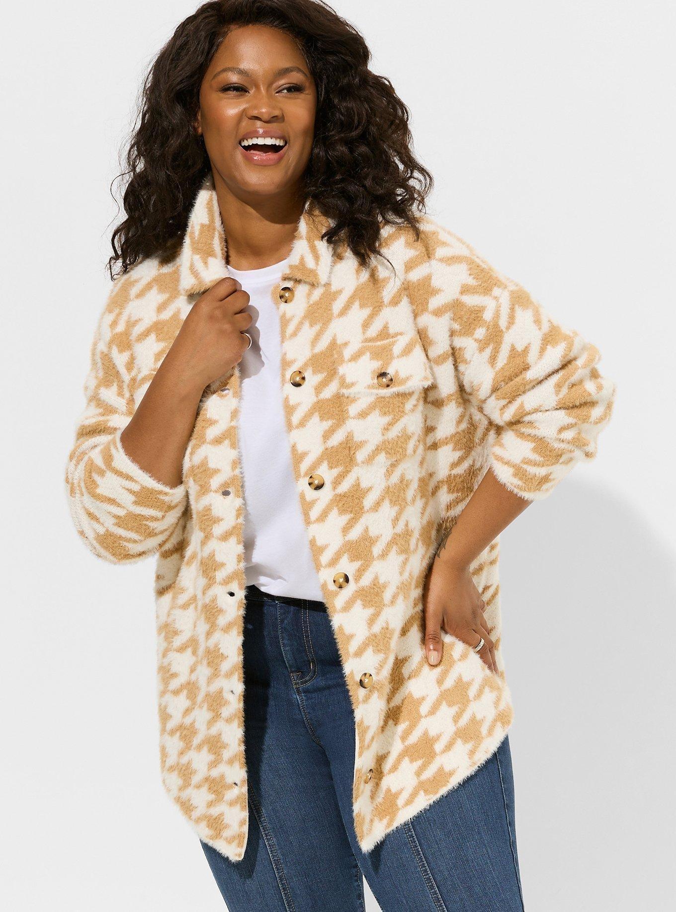 Eyelash Shacket Sweater, HOUNDSTOOTH ICED COFFEE, hi-res