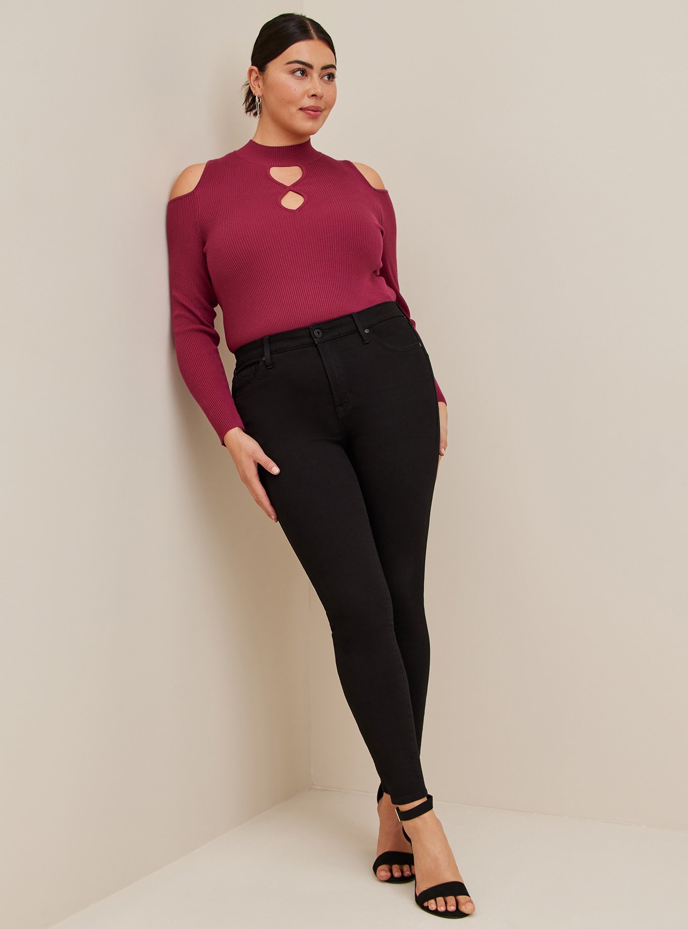 Plus Size - Pullover Mock Neck Cold Shoulder Fitted Sweater - Torrid