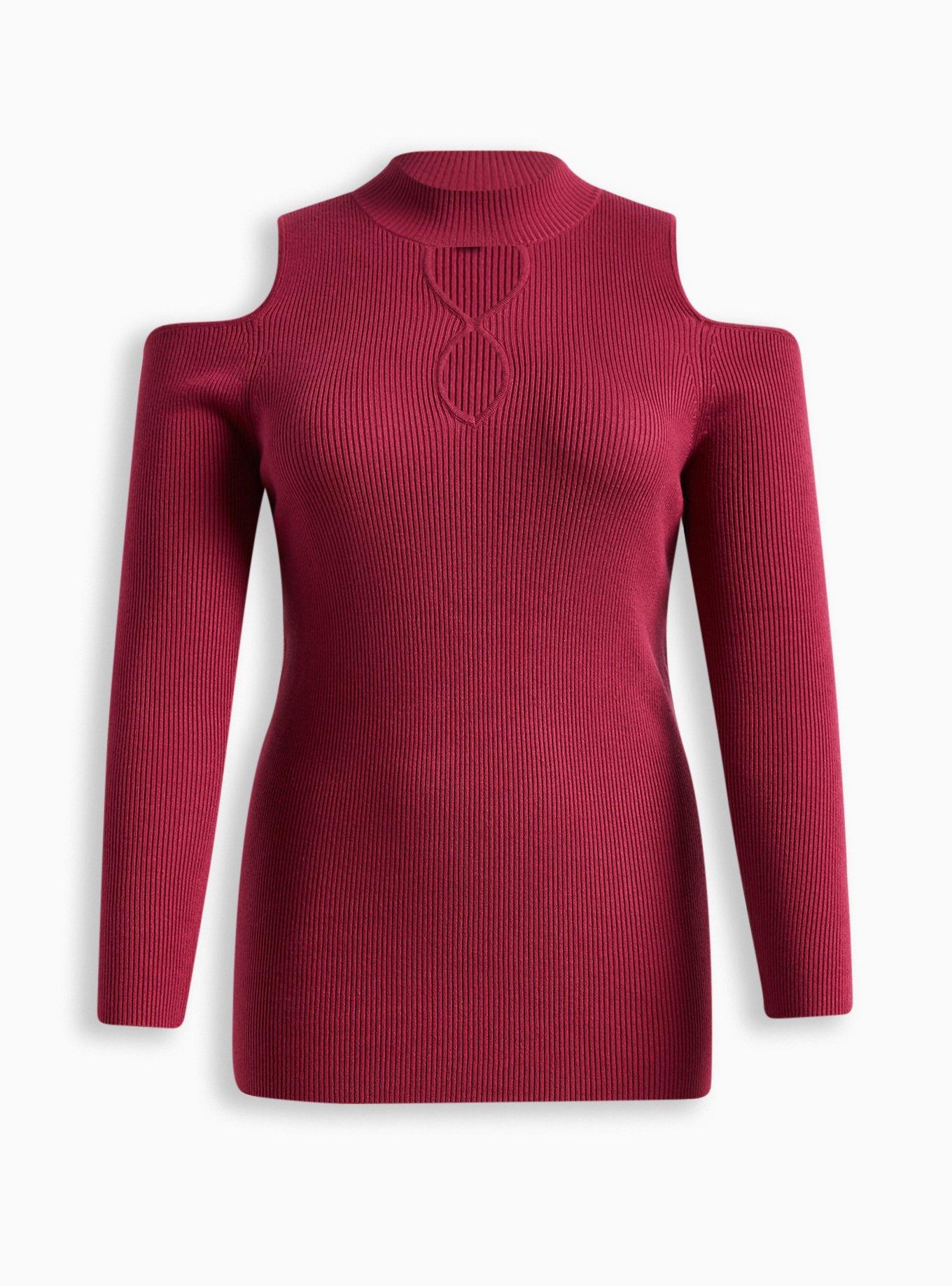 Plus Size - Pullover Mock Neck Cold Shoulder Fitted Sweater - Torrid