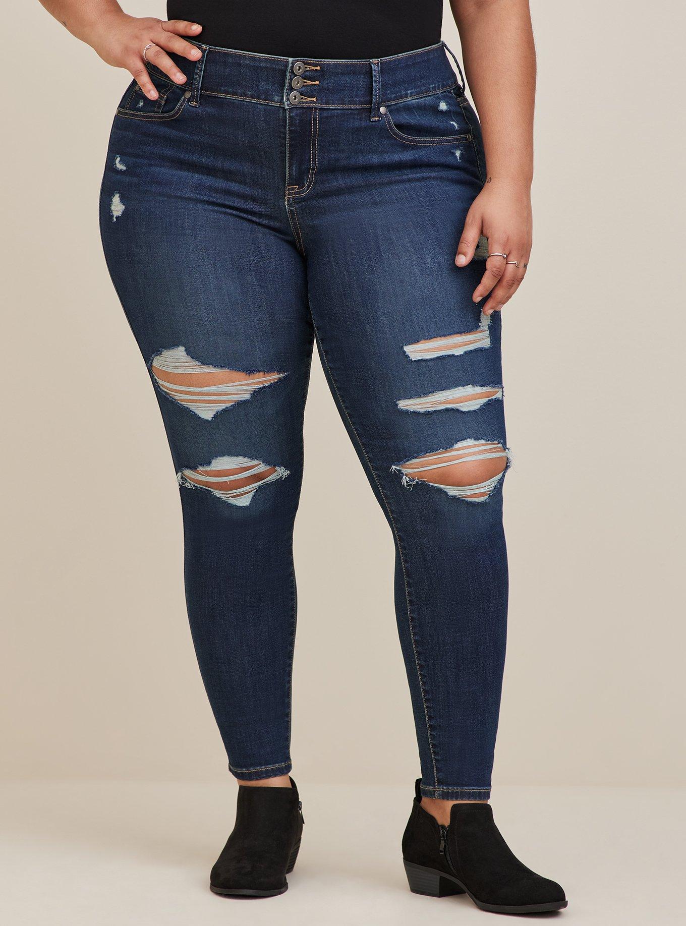 Dark Denim Washed Ripped Jeggings - Women's Plus Size – Apple Girl