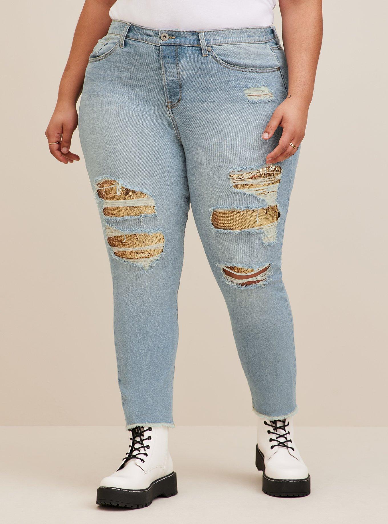 High-Rise Straight Vintage Stretch Mid-Rise Sequin Backed Jean