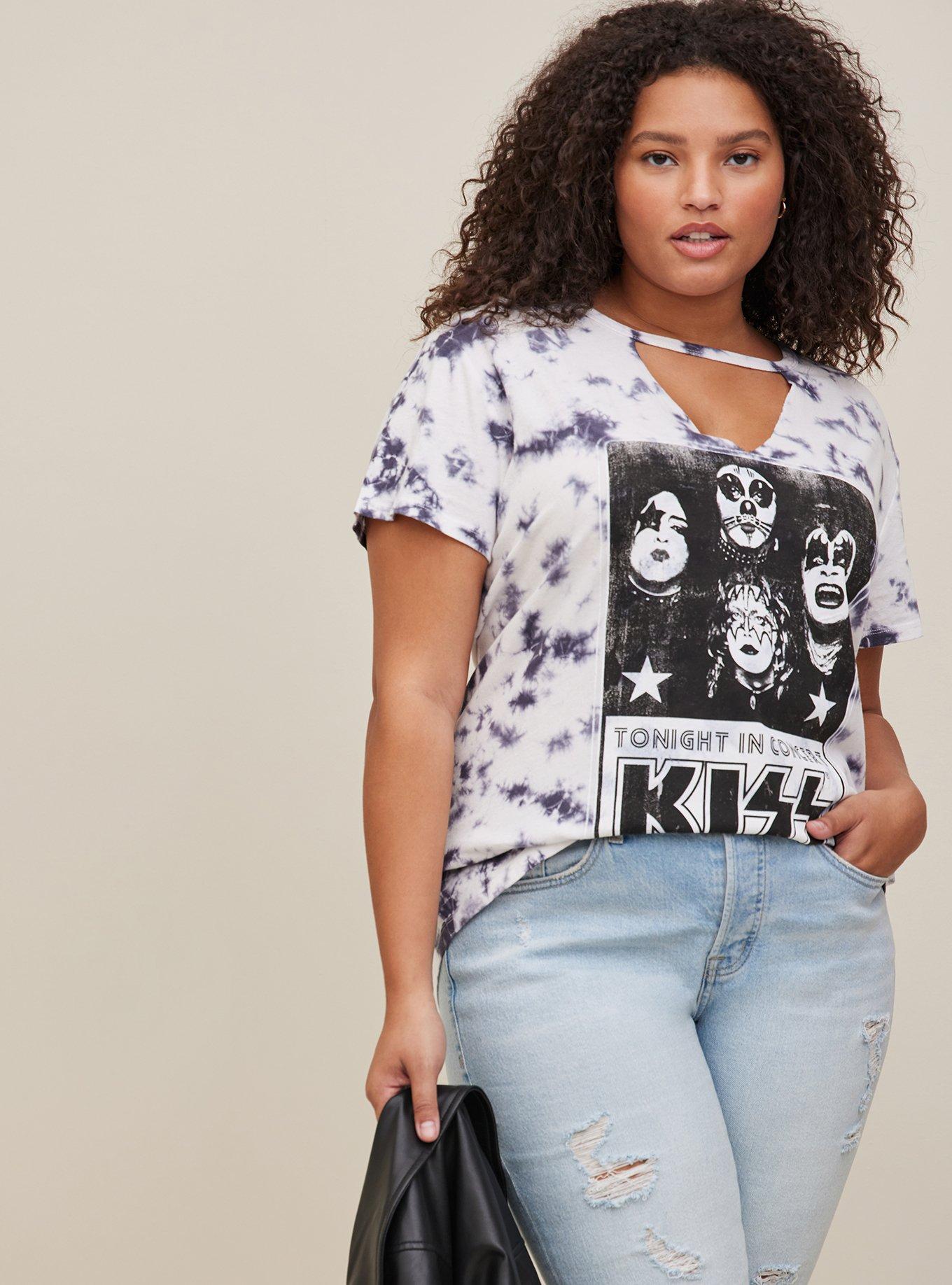 Plus Size Kiss Classic Fit Cotton Cutout Tee, TIE DYE WHITE, alternate