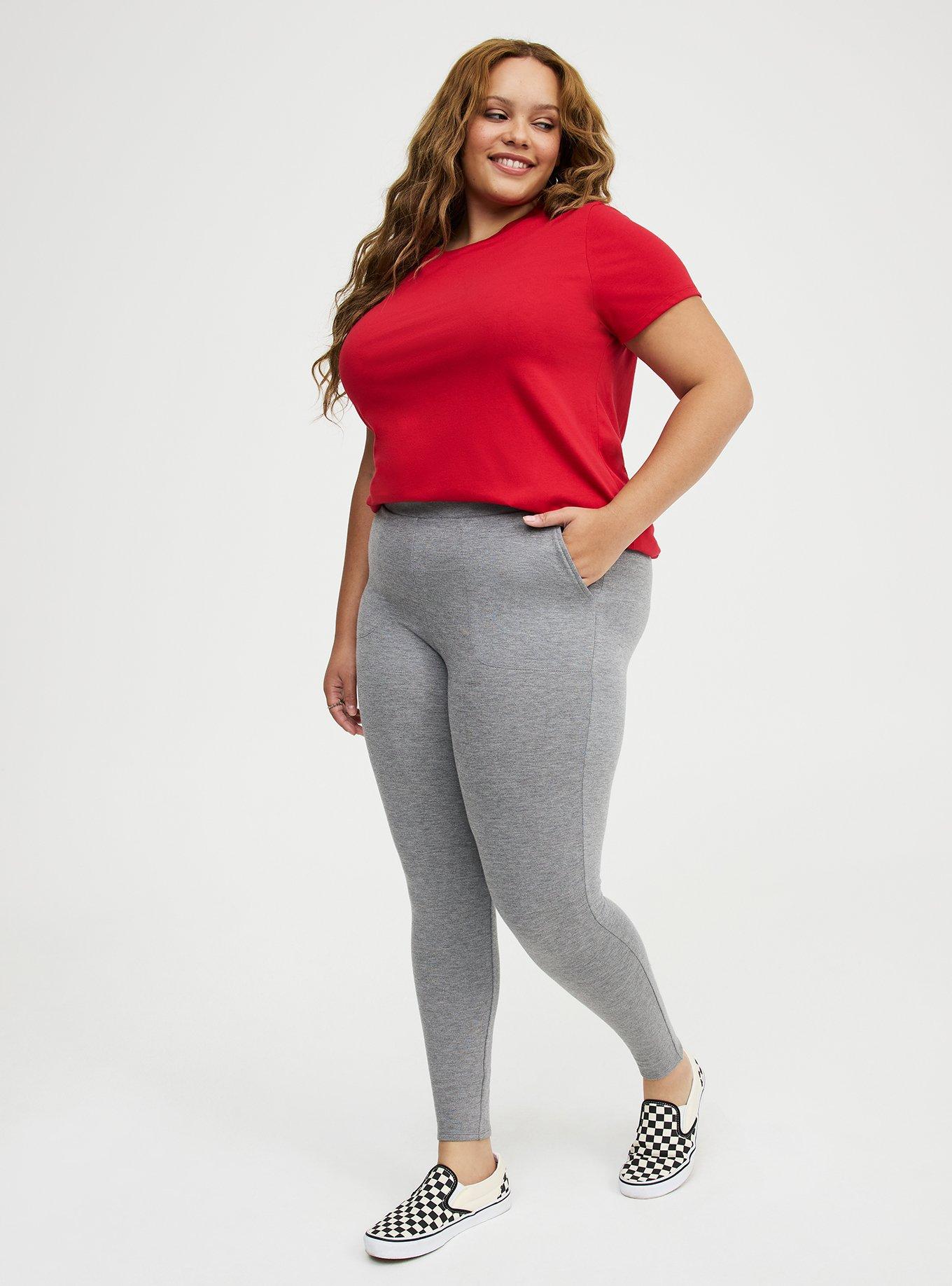 Plus Size Full-Length Fleece-Lined Pocket Legging, MEDIUM HEATHER GRAY, hi-res