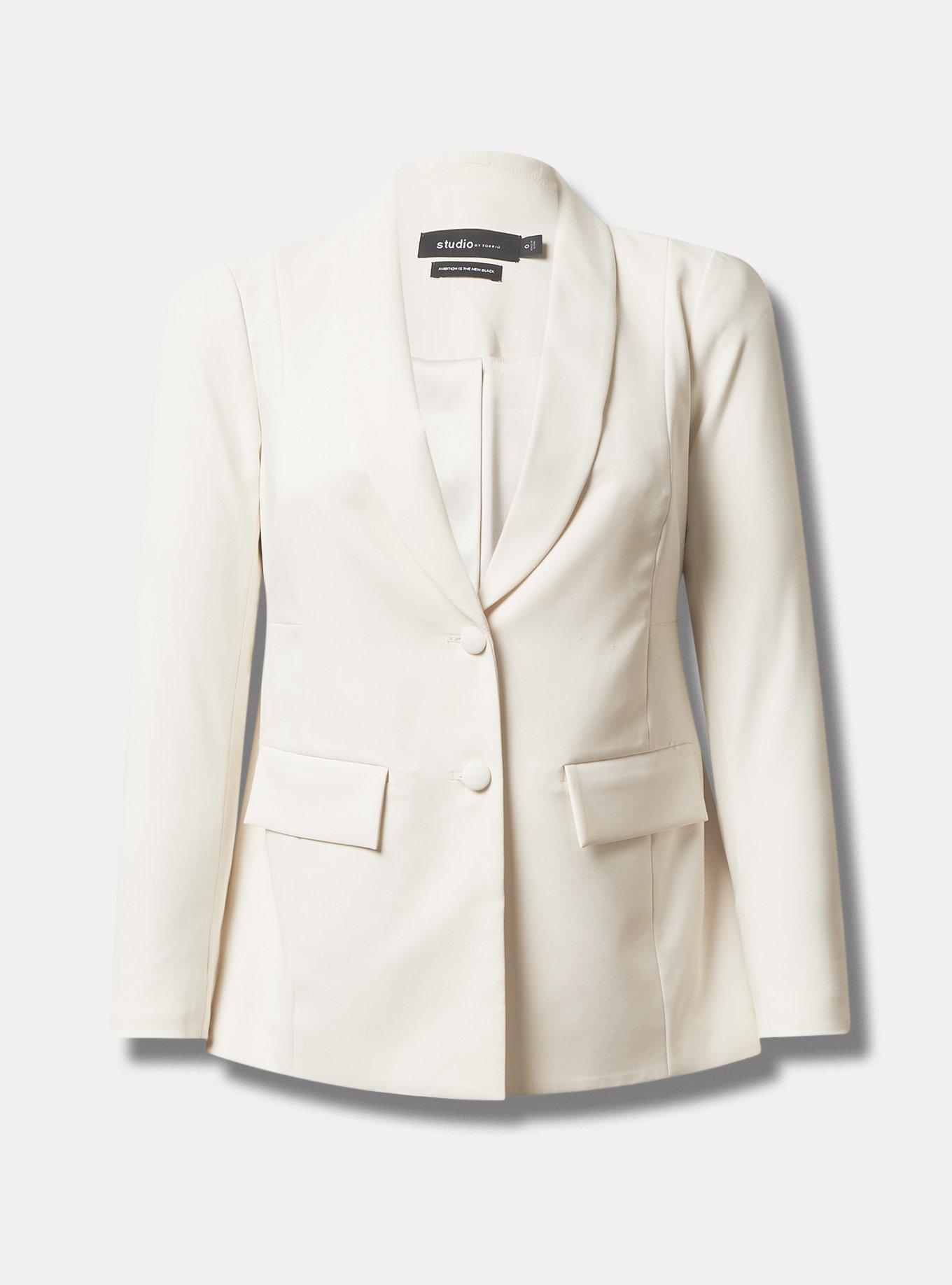 Neutral Single-breasted satin-crepe blazer