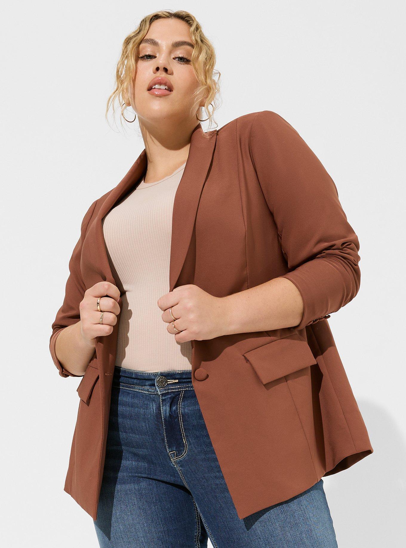 Plus Size - Studio Refined Crepe Embroidered Classic Fit Blazer - Torrid