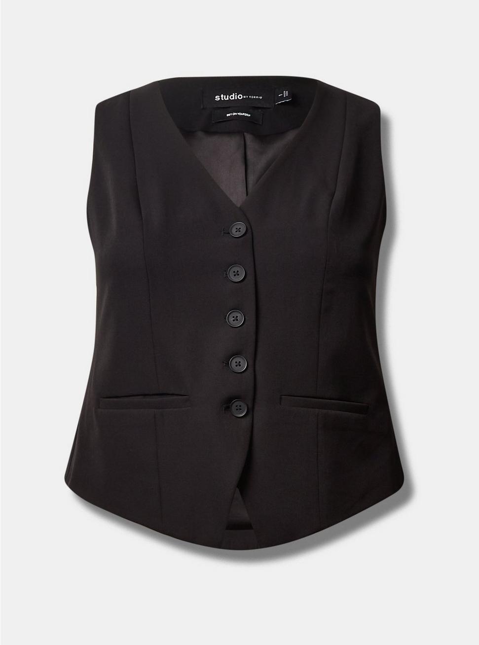 Studio Refined Crepe Tailored Vest, DEEP BLACK, hi-res