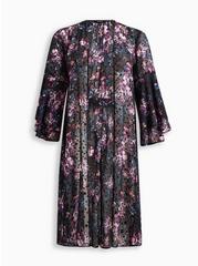 Plus Size Lurex Chiffon Maxi Kimono , FLORAL BLACK, hi-res
