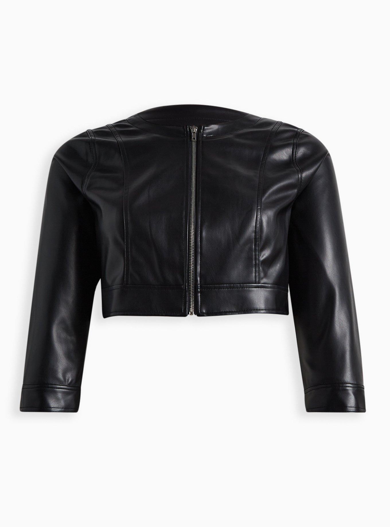 Plus Size - Faux Leather Collarless Crop Zip Front Jacket - Torrid