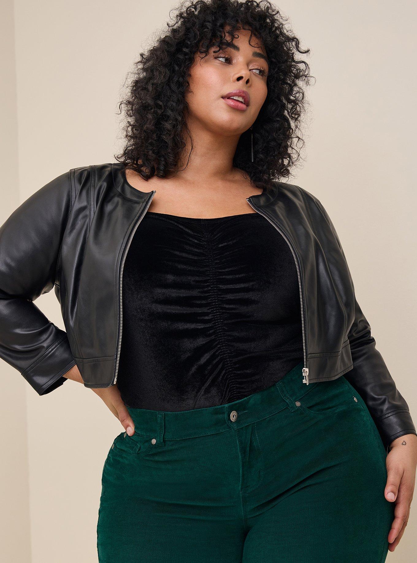 Plus Size - Faux Leather Collarless Crop Zip Front Jacket - Torrid