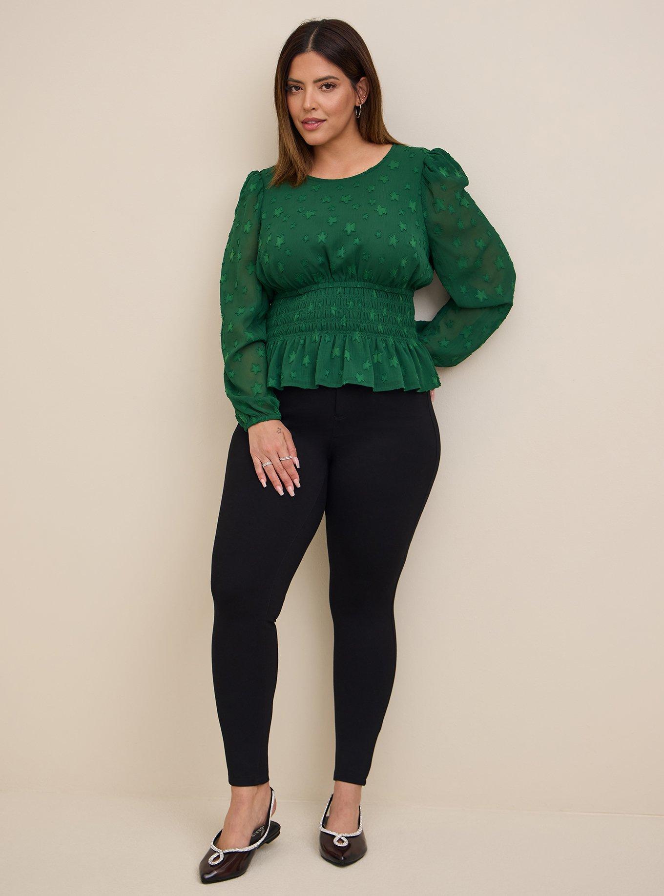 Plus Size - Crinkle Chiffon With Star Smocked Waist Puff Sleeve