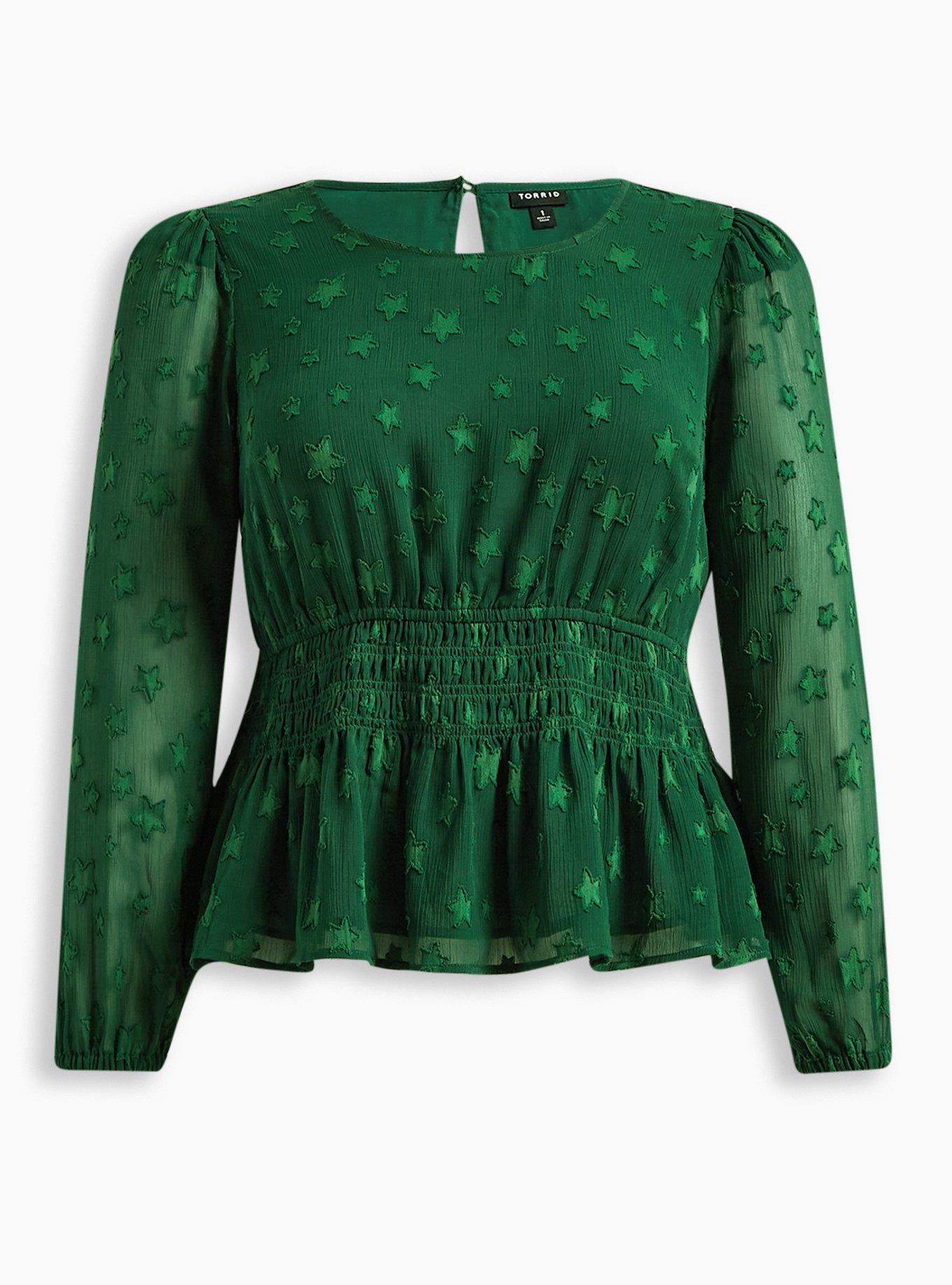 Crinkle Chiffon With Star Smocked Waist Puff Sleeve Top