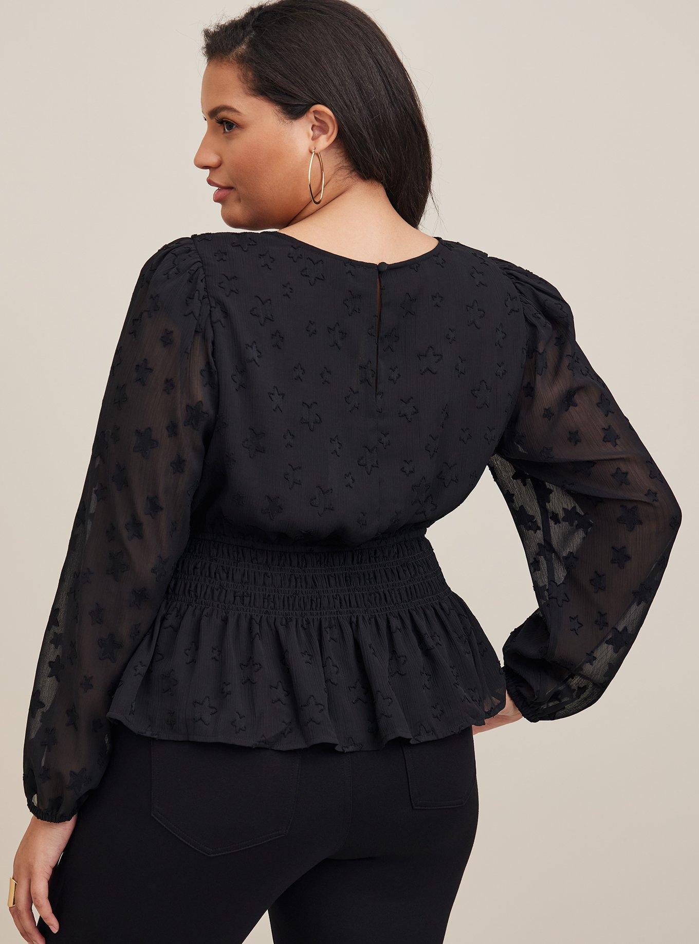 Crinkle Chiffon With Star Smocked Waist Puff Sleeve Top