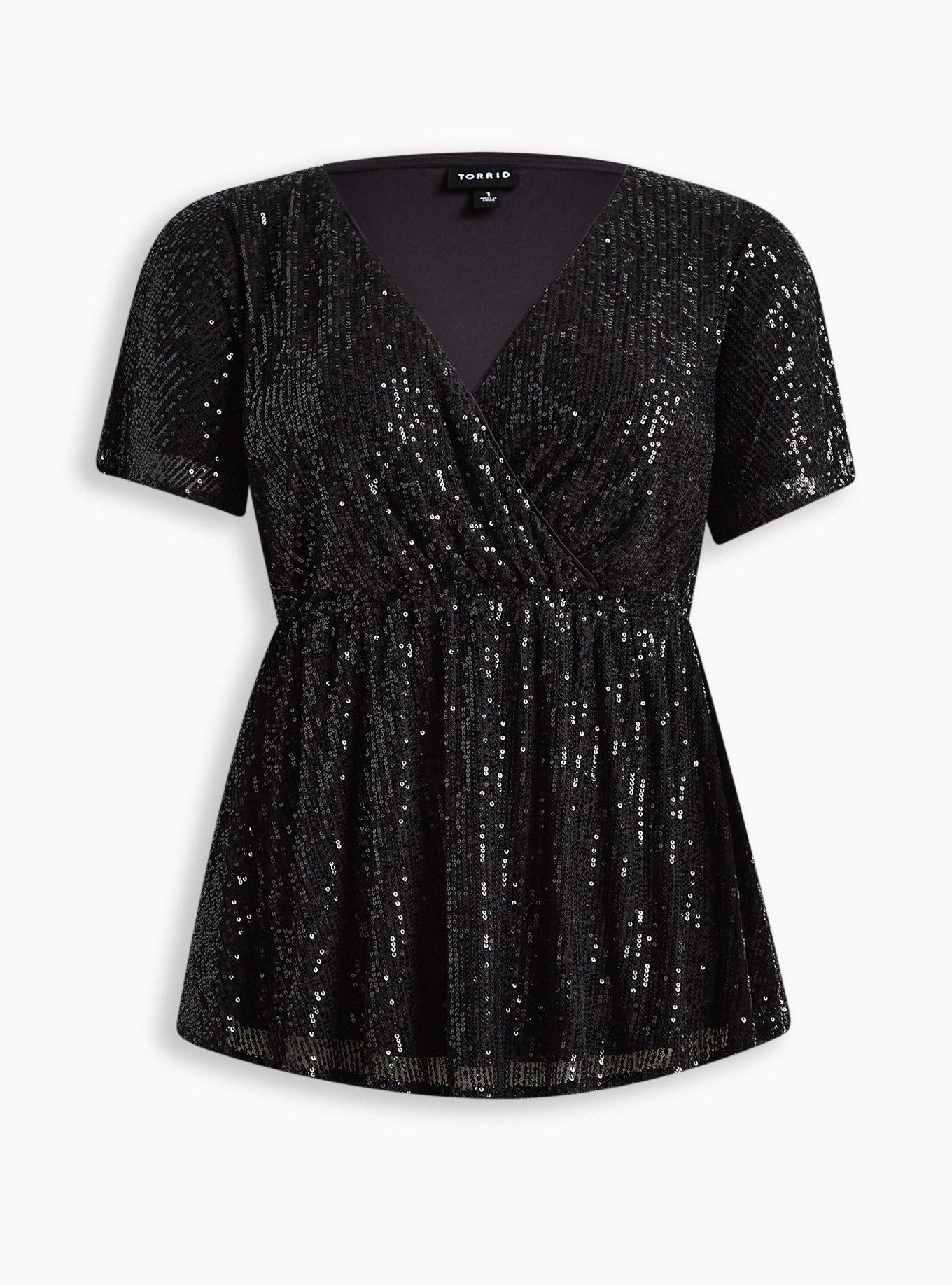 Torrid Black LILY BABYDOLL SEQUIN SURPLICE BLOUSE Size 0 12 Large