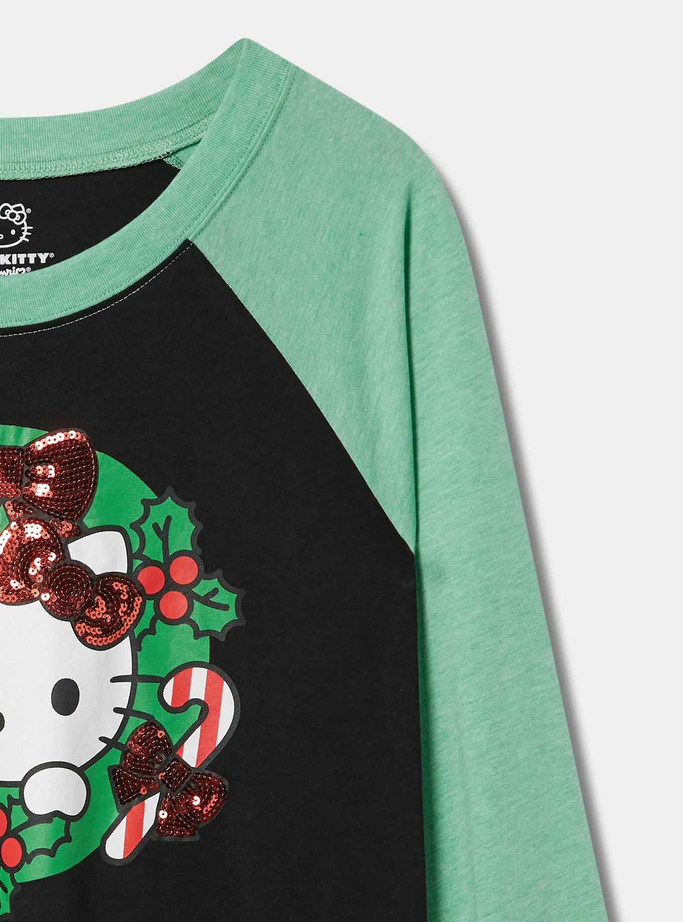 Hello Kitty Christmas Classic Fit Cotton Raglan Long Sleeve Tee, DEEP BLACK, alternate