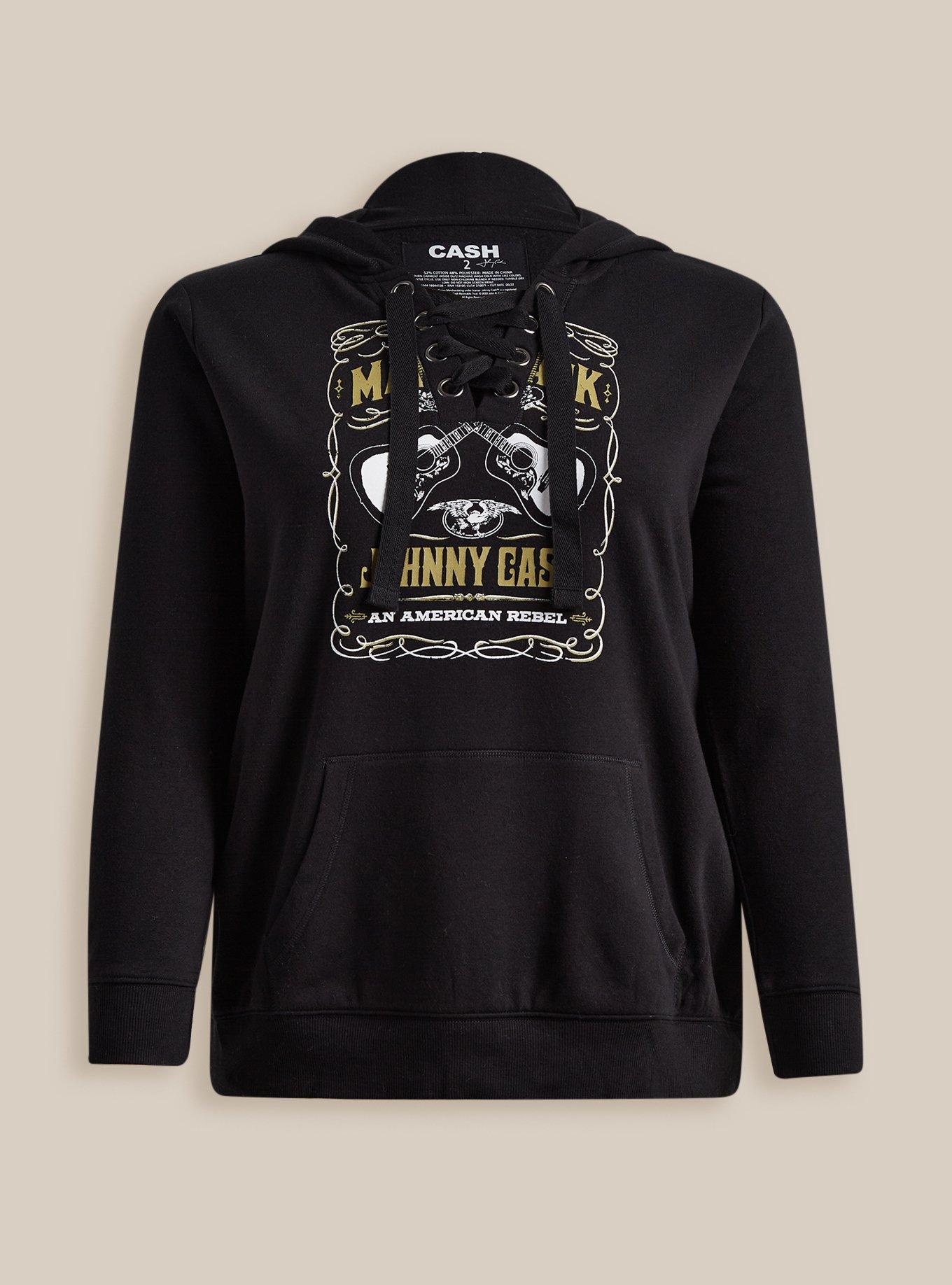 Plus Size - Johnny Cash Cozy Fleece Lace Up Hoodie - Torrid