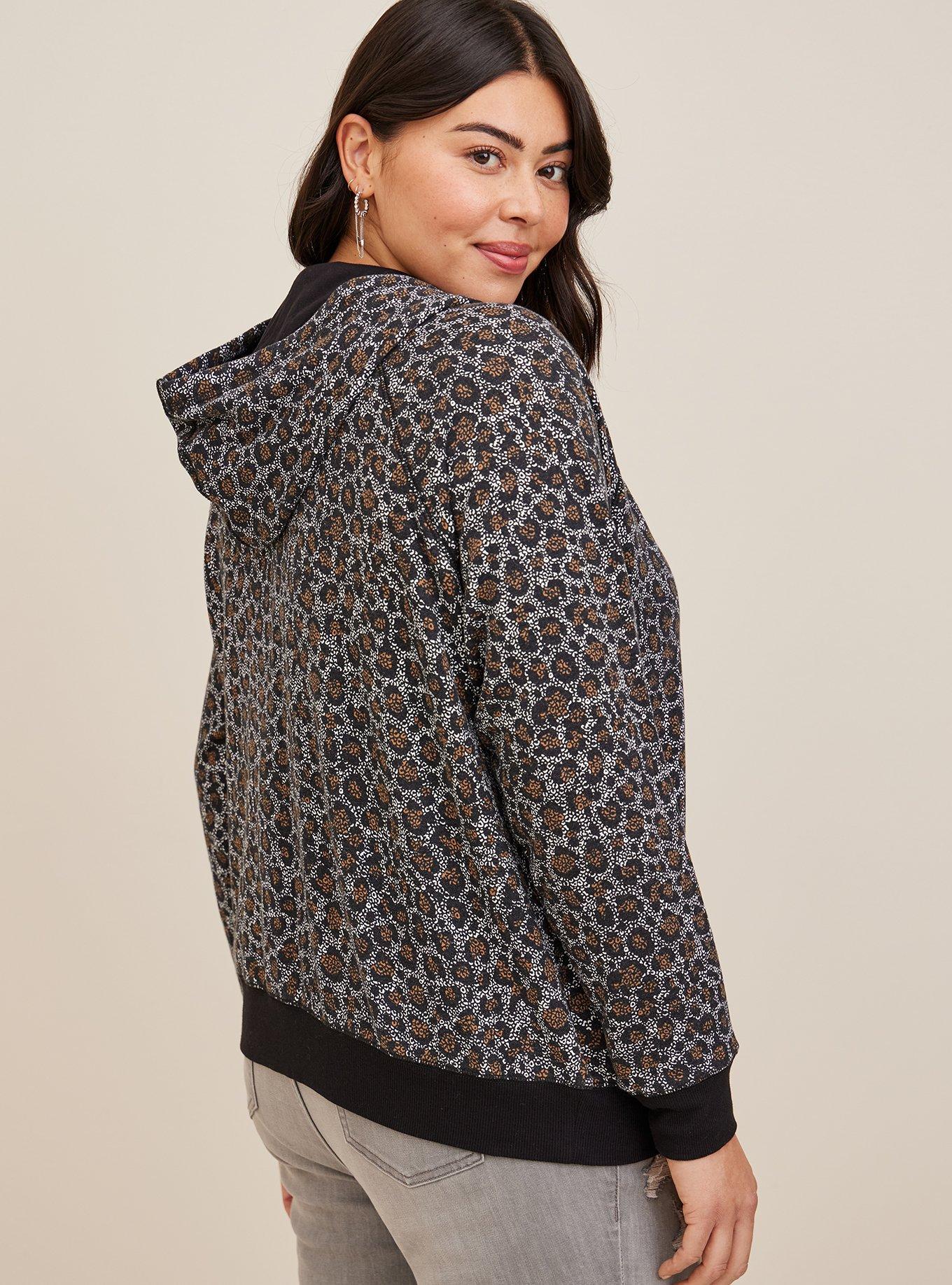 Classic Fit Super Soft Fleece Zip Up Raglan Hoodie, LEOPARD, alternate