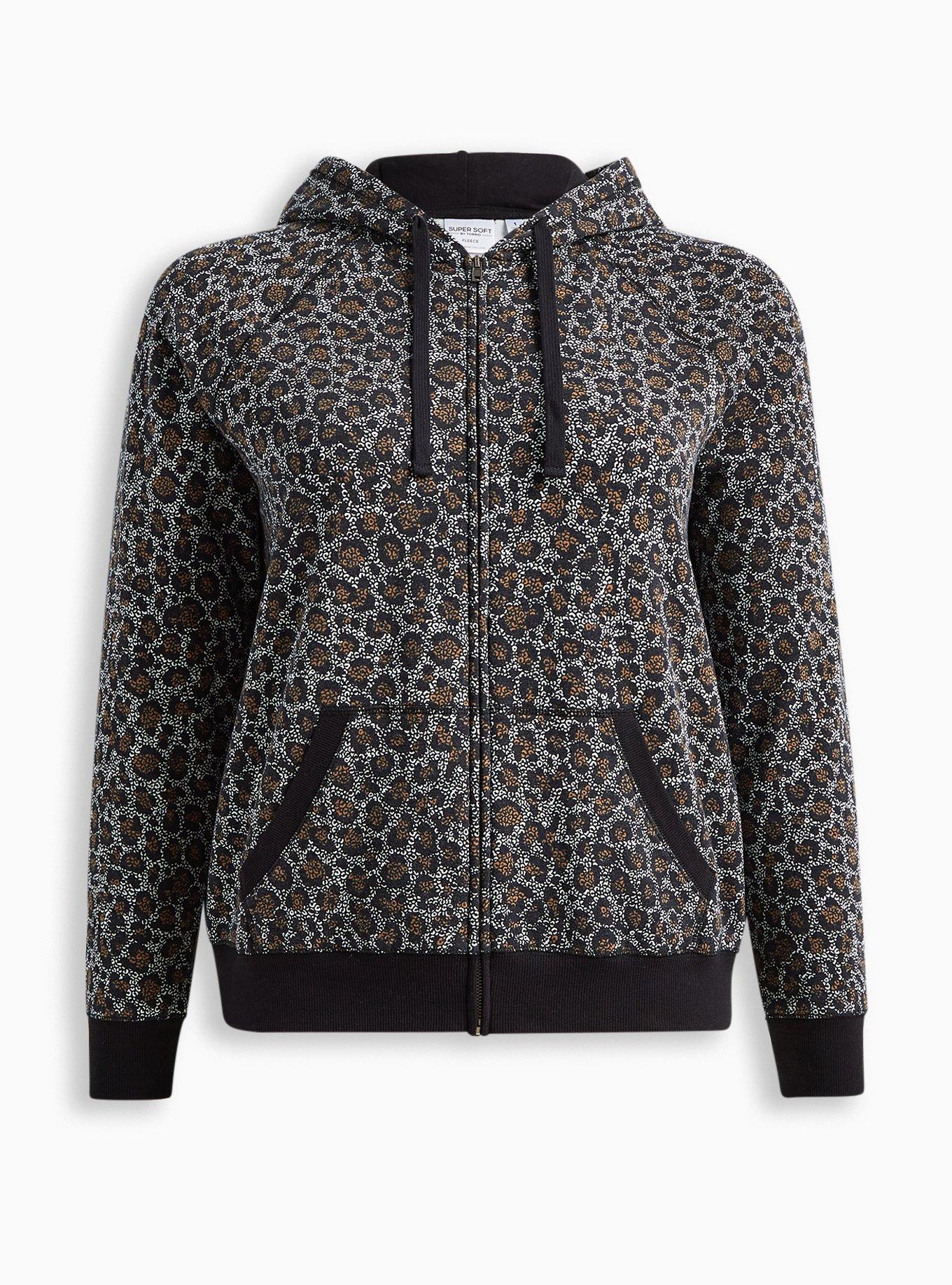 Classic Fit Super Soft Fleece Zip Up Raglan Hoodie, LEOPARD, hi-res