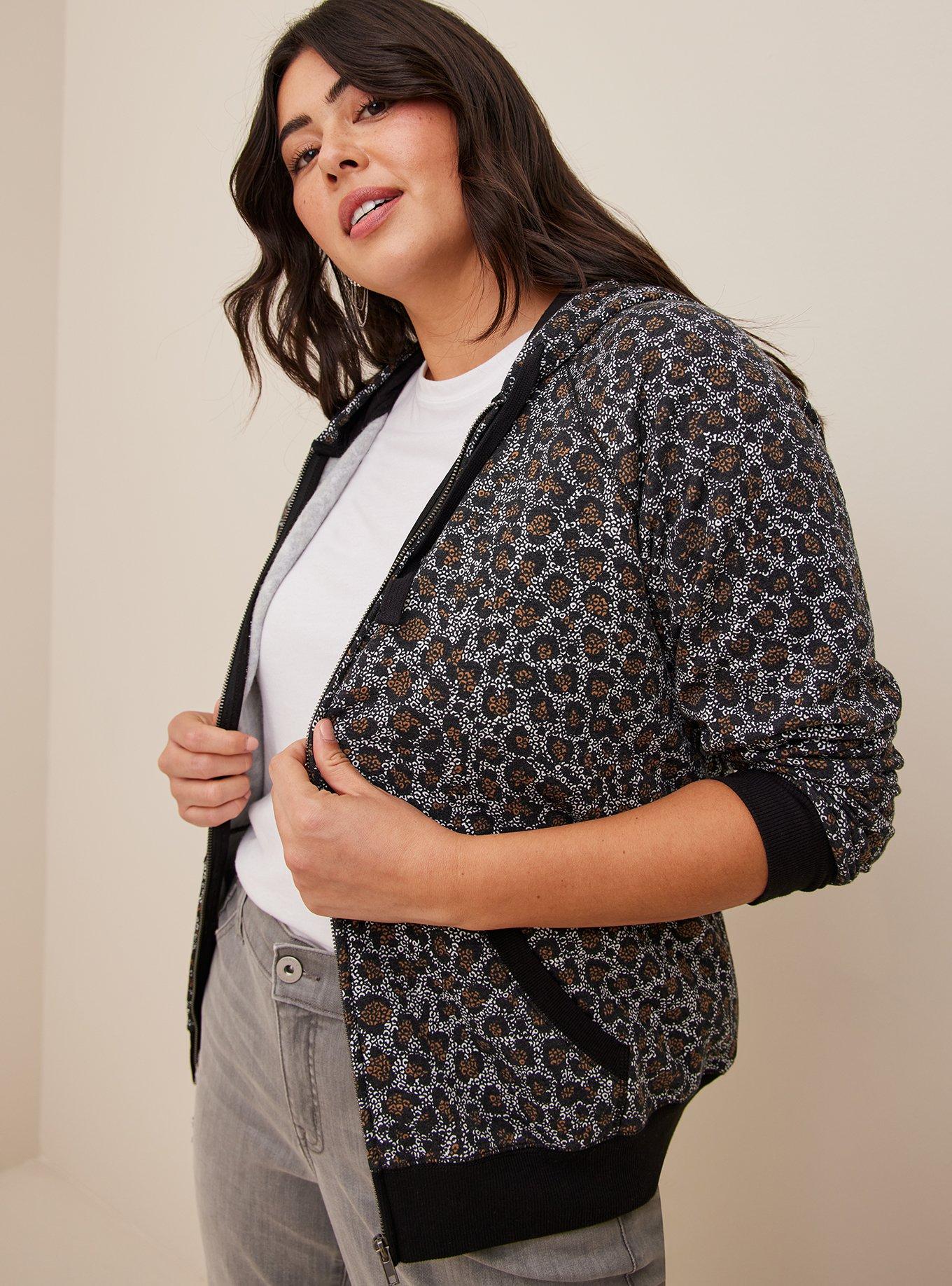 Classic Fit Super Soft Fleece Zip Up Raglan Hoodie, LEOPARD, hi-res