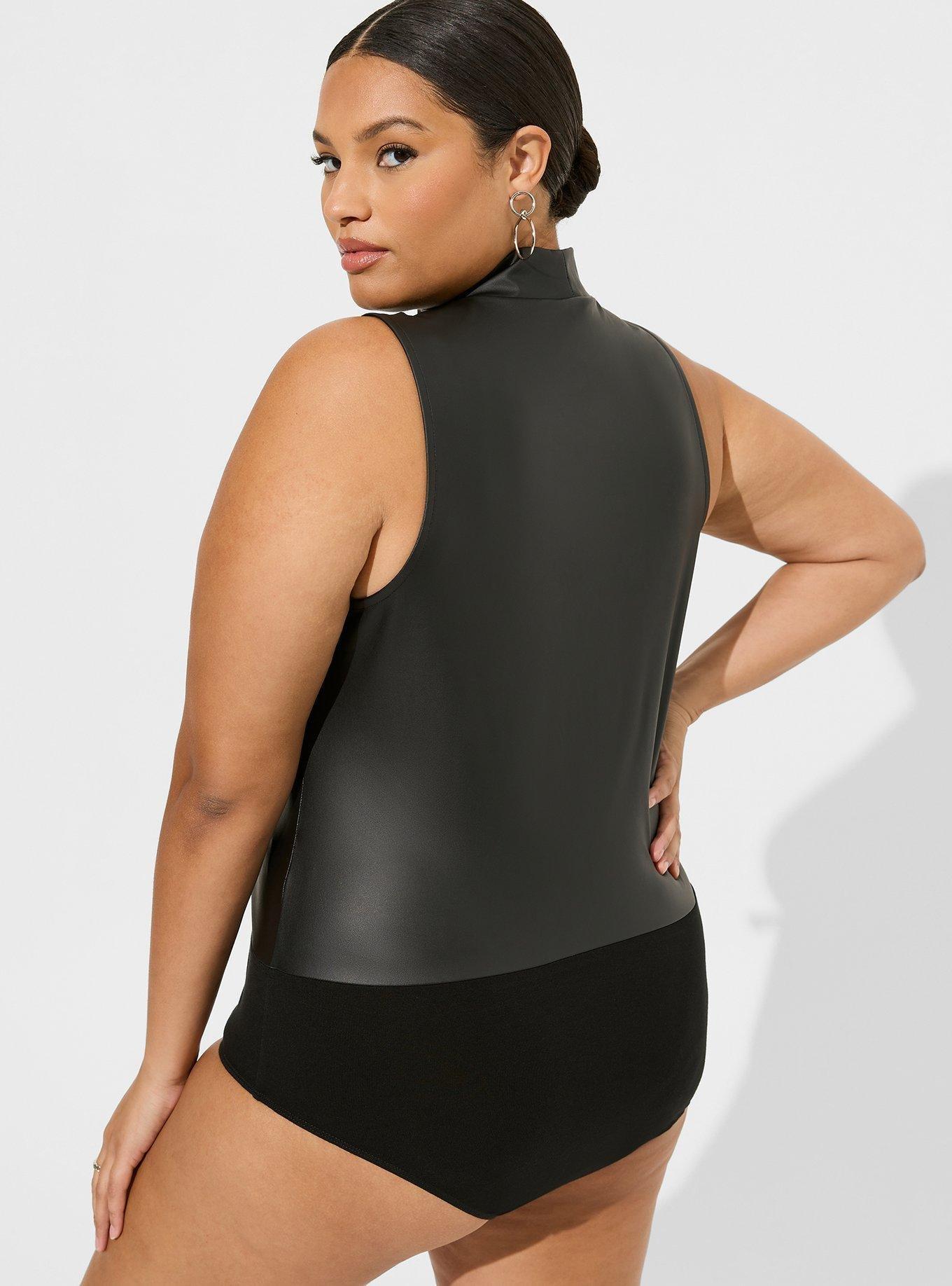 Plus Size - Faux Leather Mock Neck Sleeveless Bodysuit - Torrid