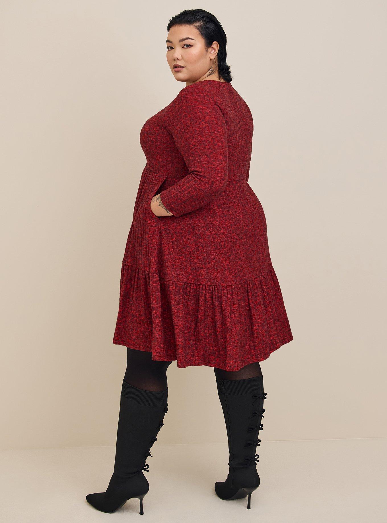 Mini Brushed Rib Tiered Skater Dress, RED, alternate