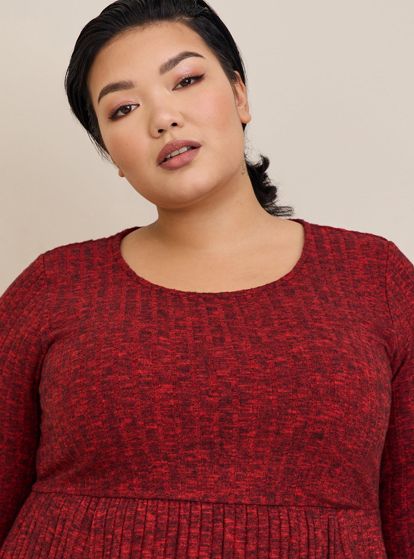 Mini Brushed Rib Tiered Skater Dress, RED, alternate