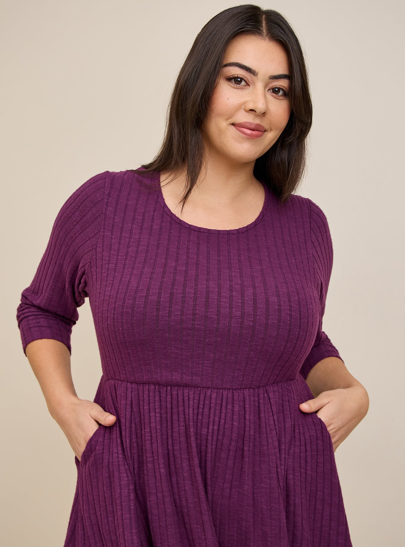 Plus Size - Mini Brushed Rib Tiered Skater Dress - Torrid