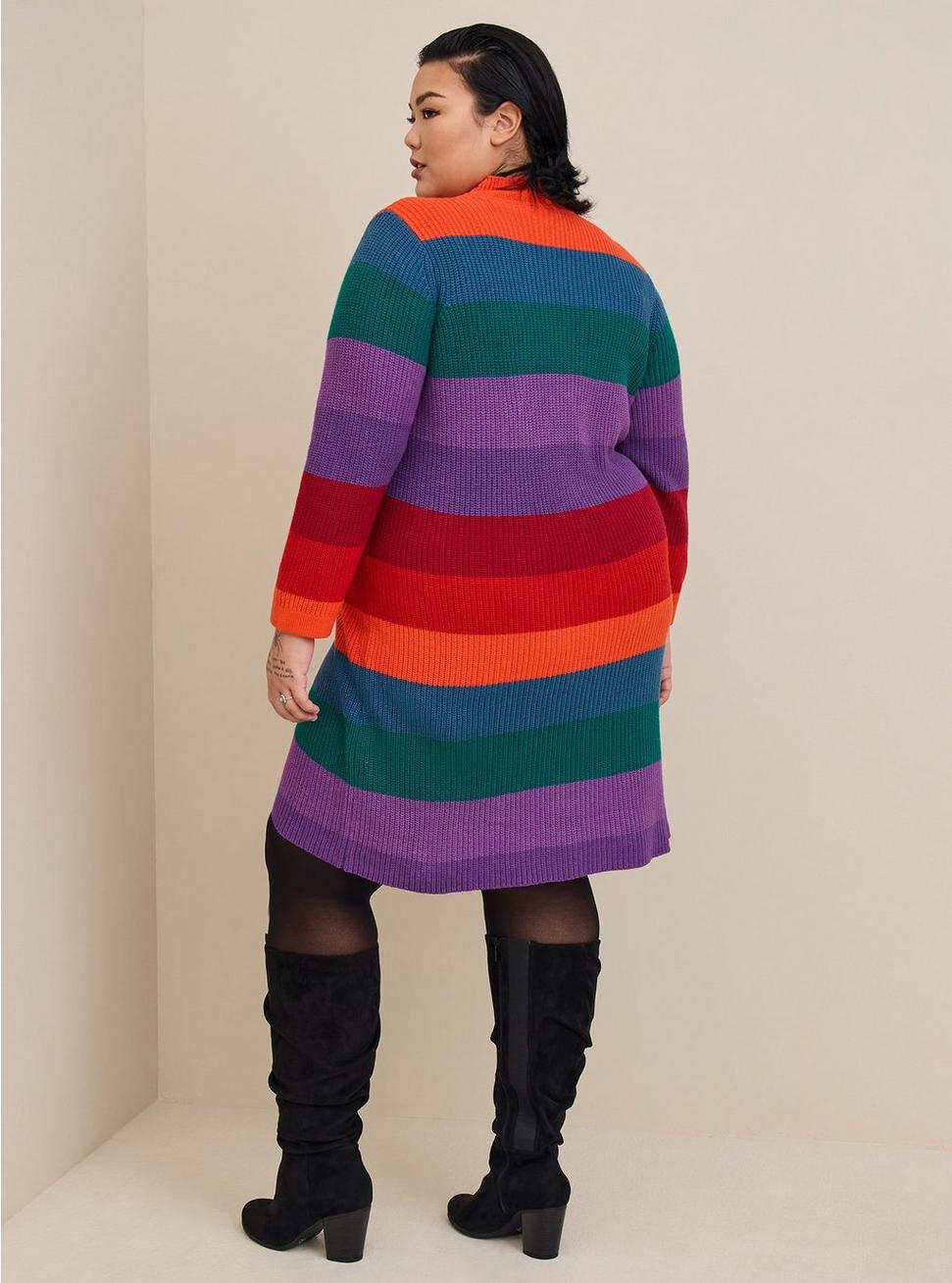Plus Size Mini Cotton Acrylic Sweater Dress, STRIPE MULTI, alternate