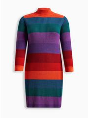Plus Size Mini Cotton Acrylic Sweater Dress, STRIPE MULTI, hi-res