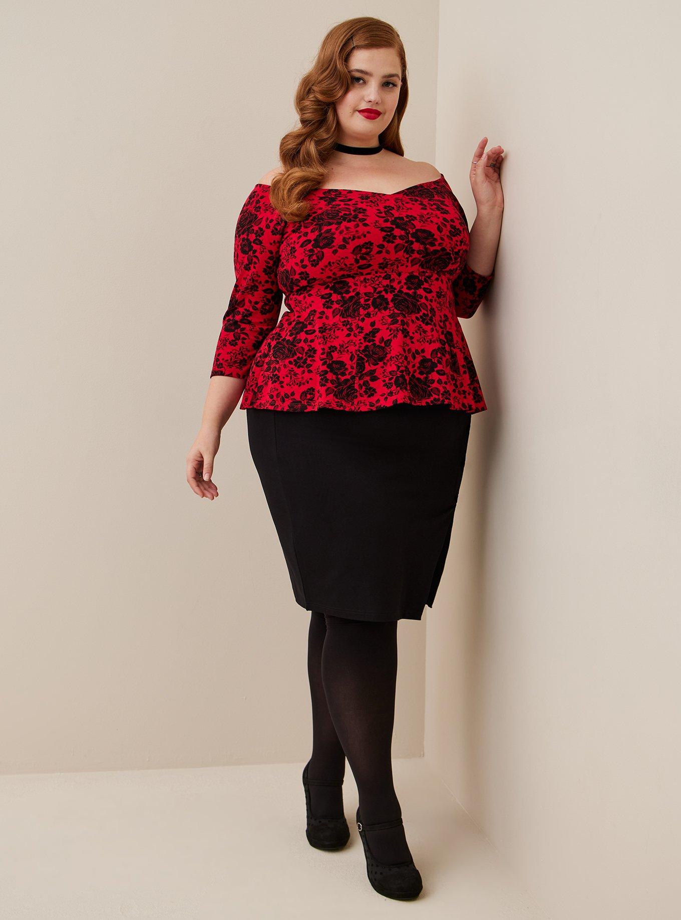 Plus Size - Ponte Sweetheart Peplum Top - Torrid