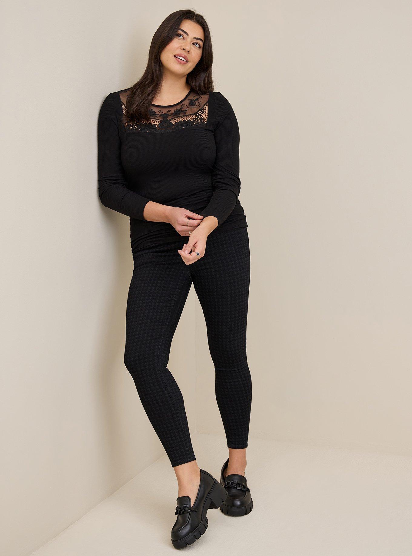 Plus Size Knit Rib Crochet Neck Long Sleeve Top, DEEP BLACK, alternate
