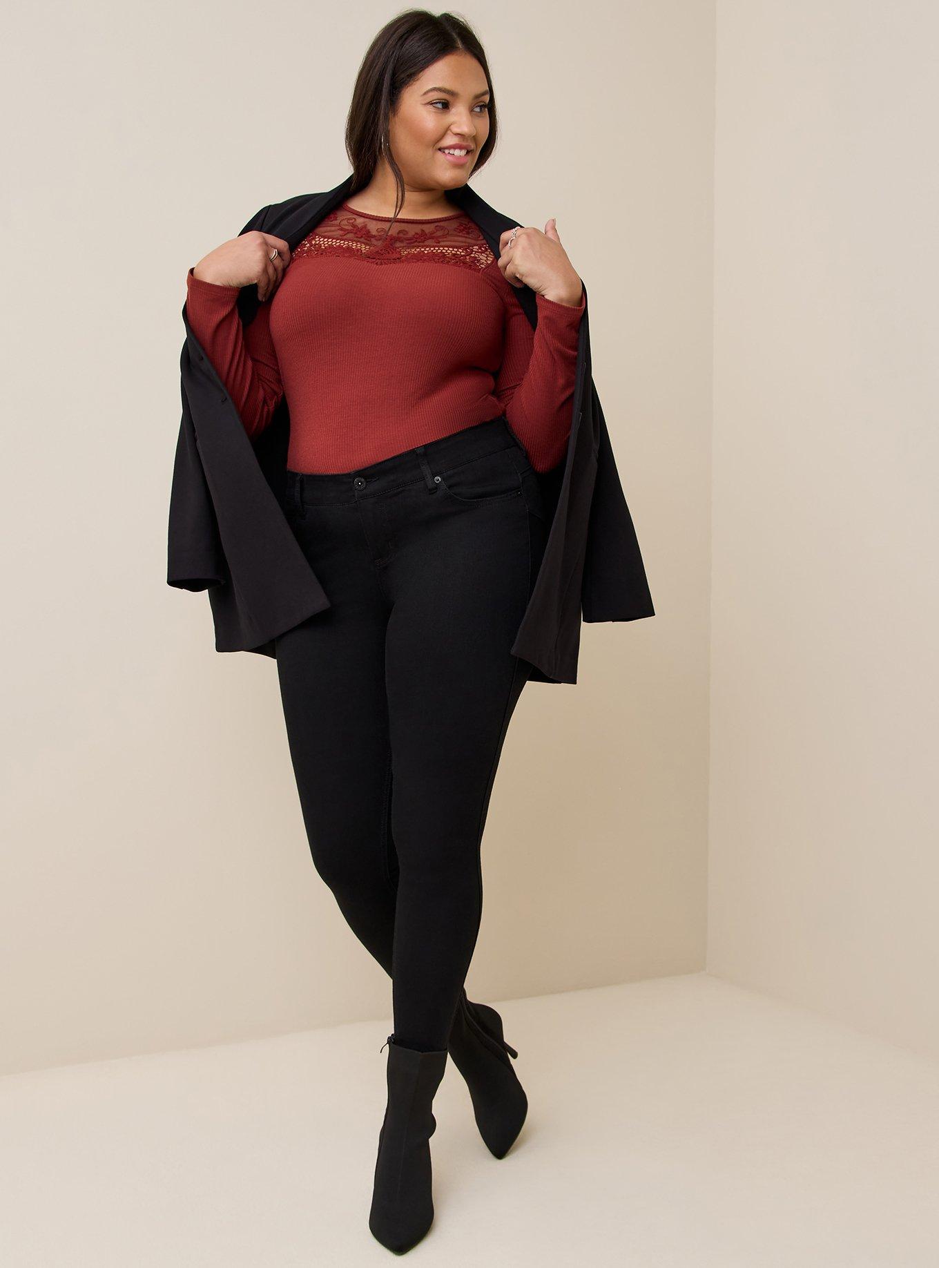 Knit Rib Crochet Neck Long Sleeve Top