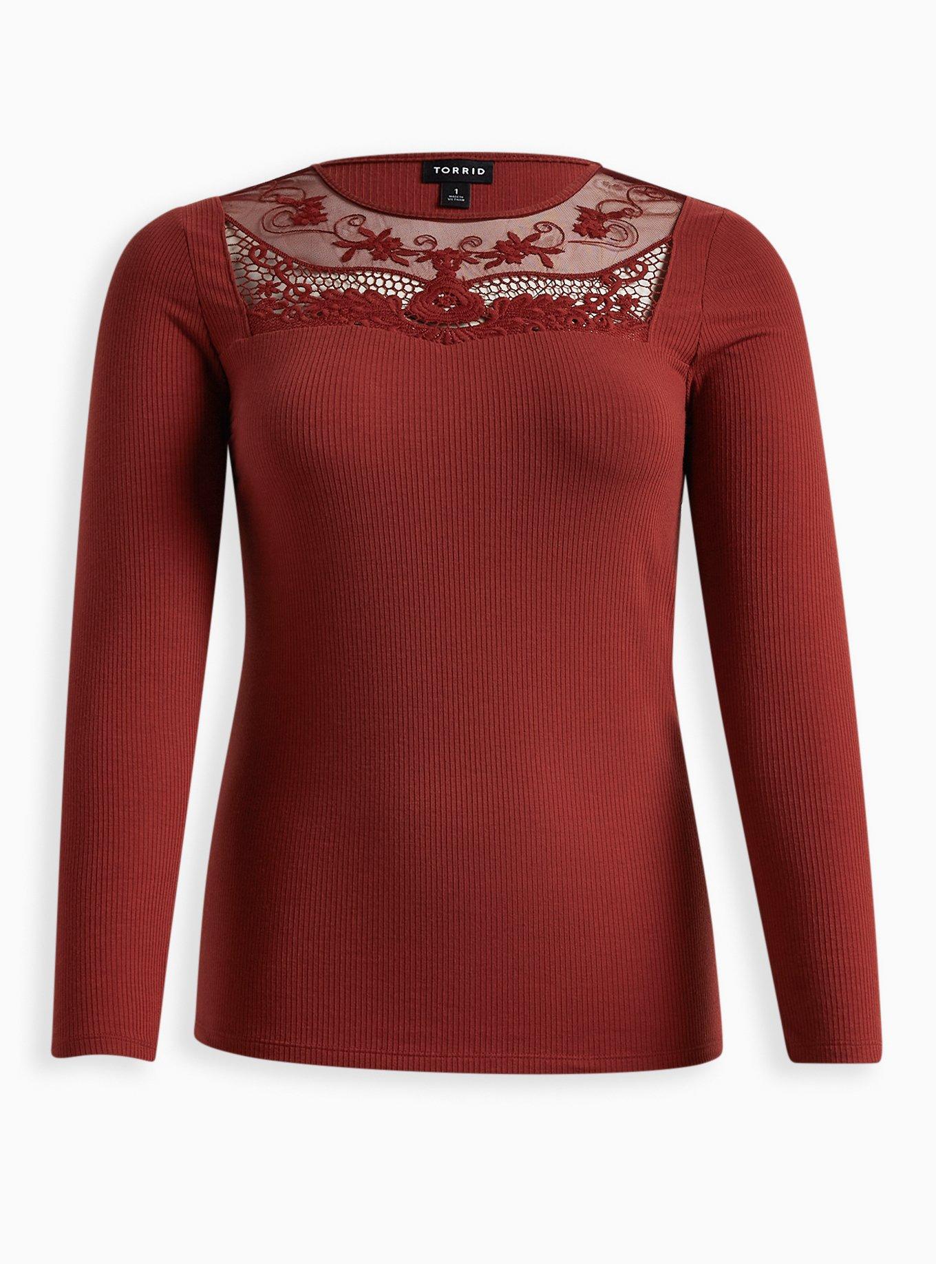 Knit Rib Crochet Neck Long Sleeve Top