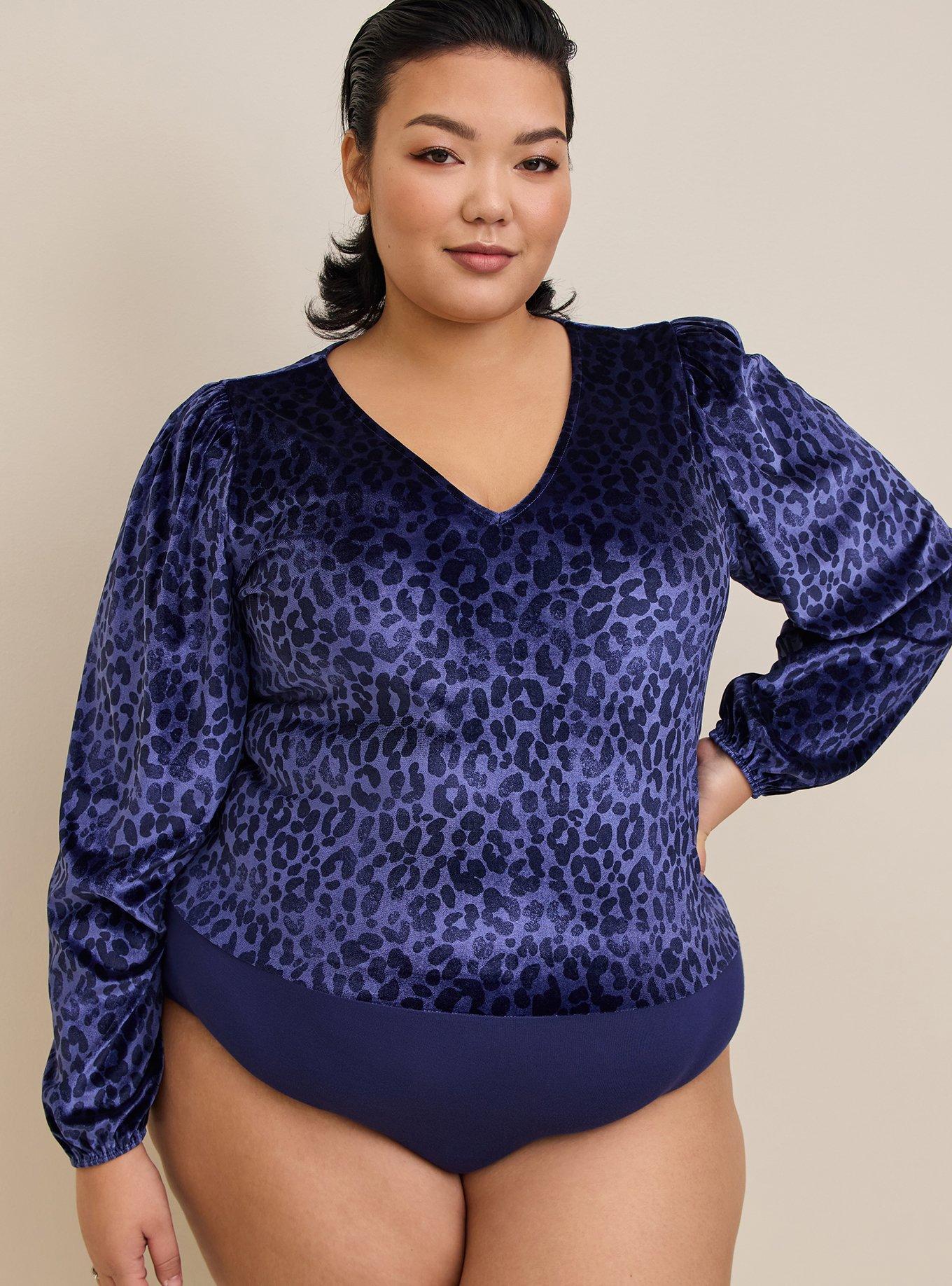 Stretch Velvet V-Neck Long Sleeve Bodysuit